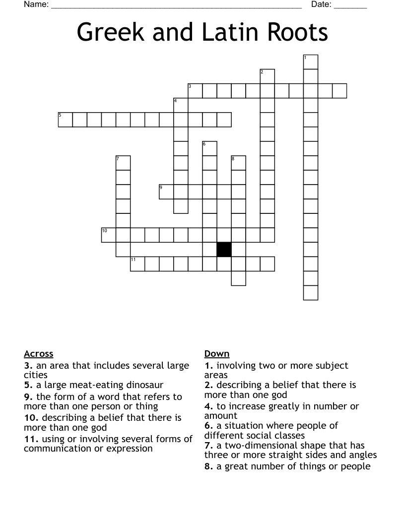 Greek and Latin Roots Crossword