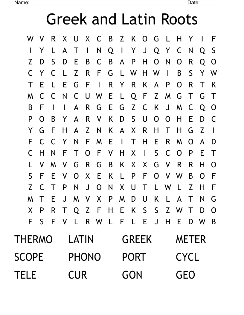 Greek and Latin Roots Word Search