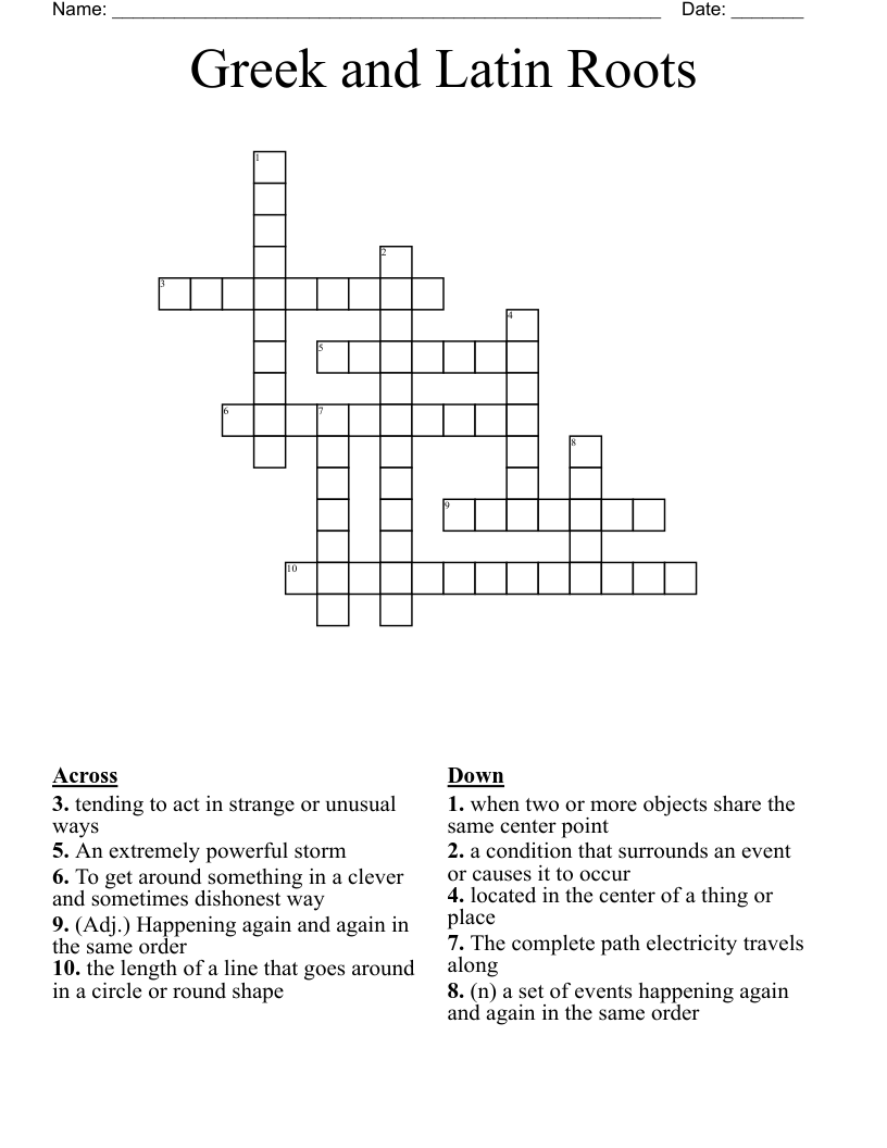 Greek and Latin Roots Crossword