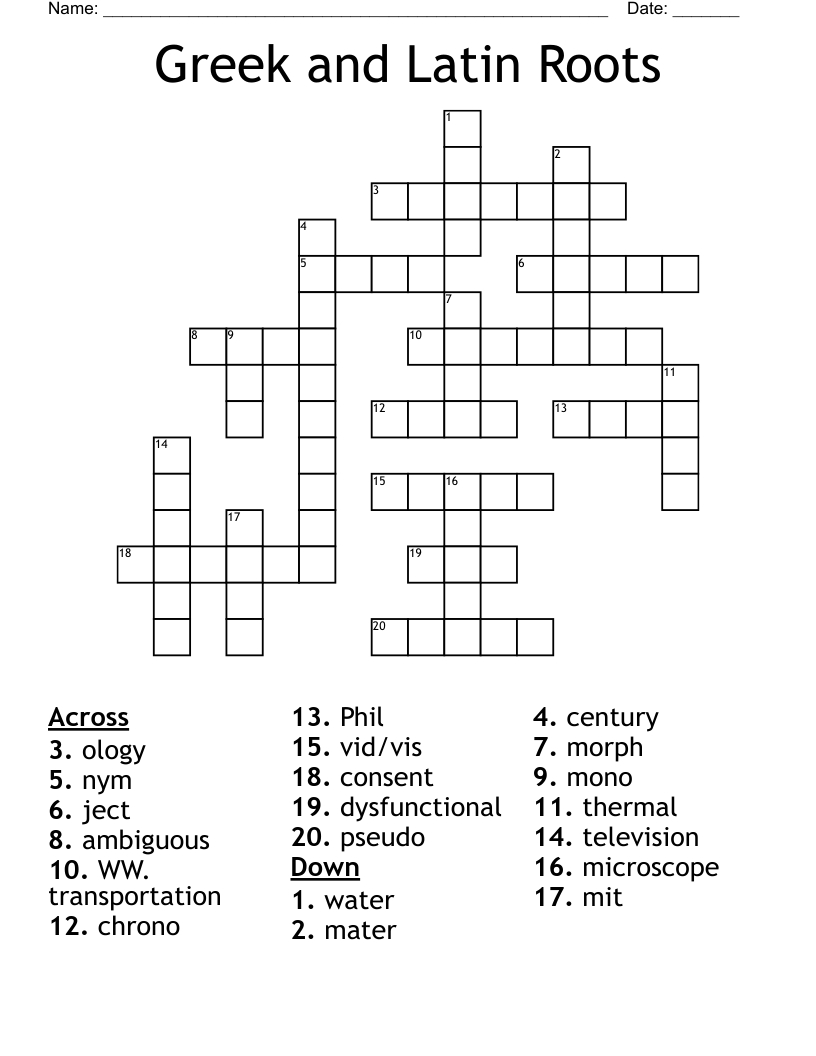Greek and Latin Roots Crossword