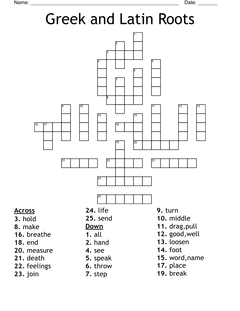 Greek and Latin Roots Crossword