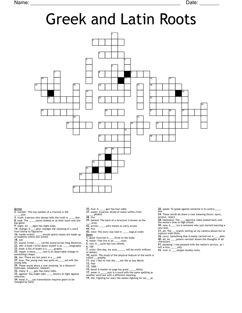 Greek and Latin Roots Crossword