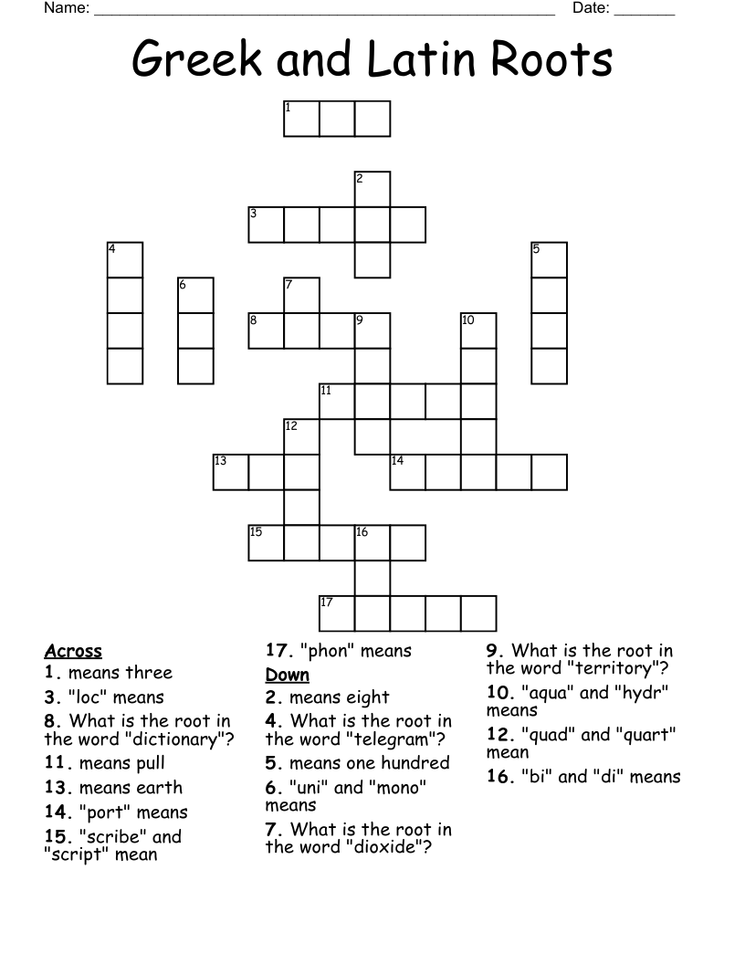 Greek and Latin Roots Crossword