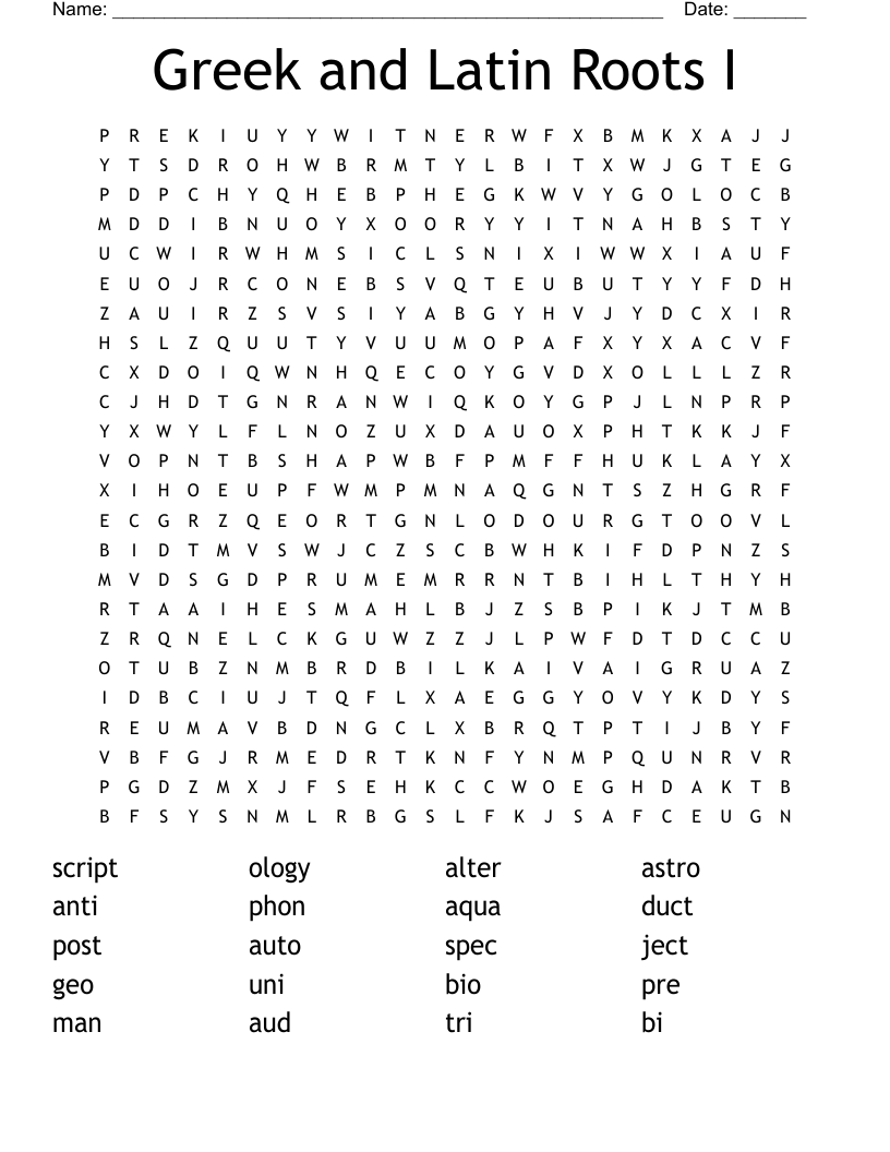 Greek and Latin Roots I Word Search
