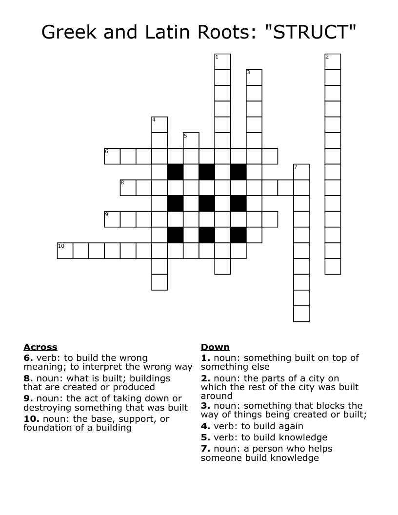 Greek and Latin Roots: "STRUCT" Crossword