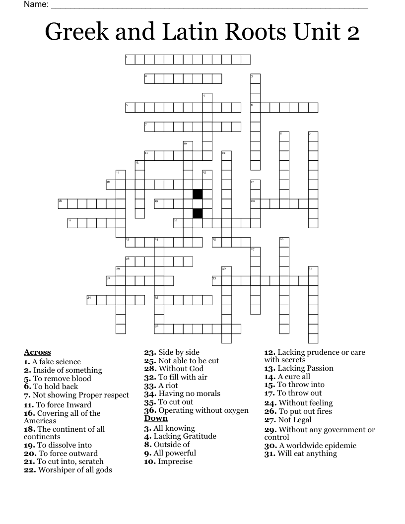 Greek and Latin Roots Unit 2  Crossword
