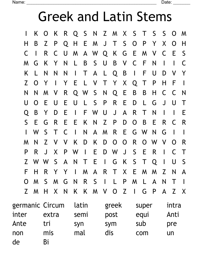 Greek and Latin Stems Word Search