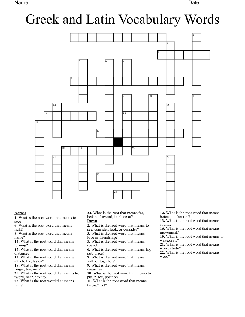 Greek and Latin Vocabulary Words Crossword