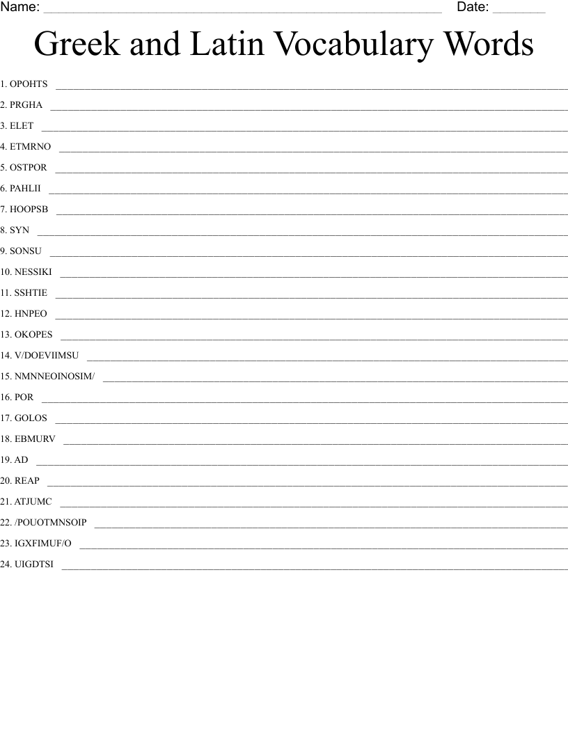Greek and Latin Vocabulary Words  Word Scramble