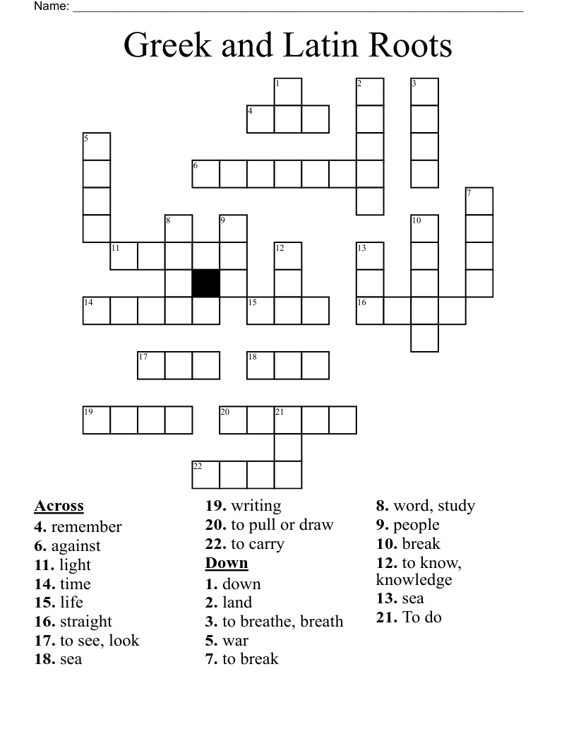 Greek and Latin  Roots Crossword