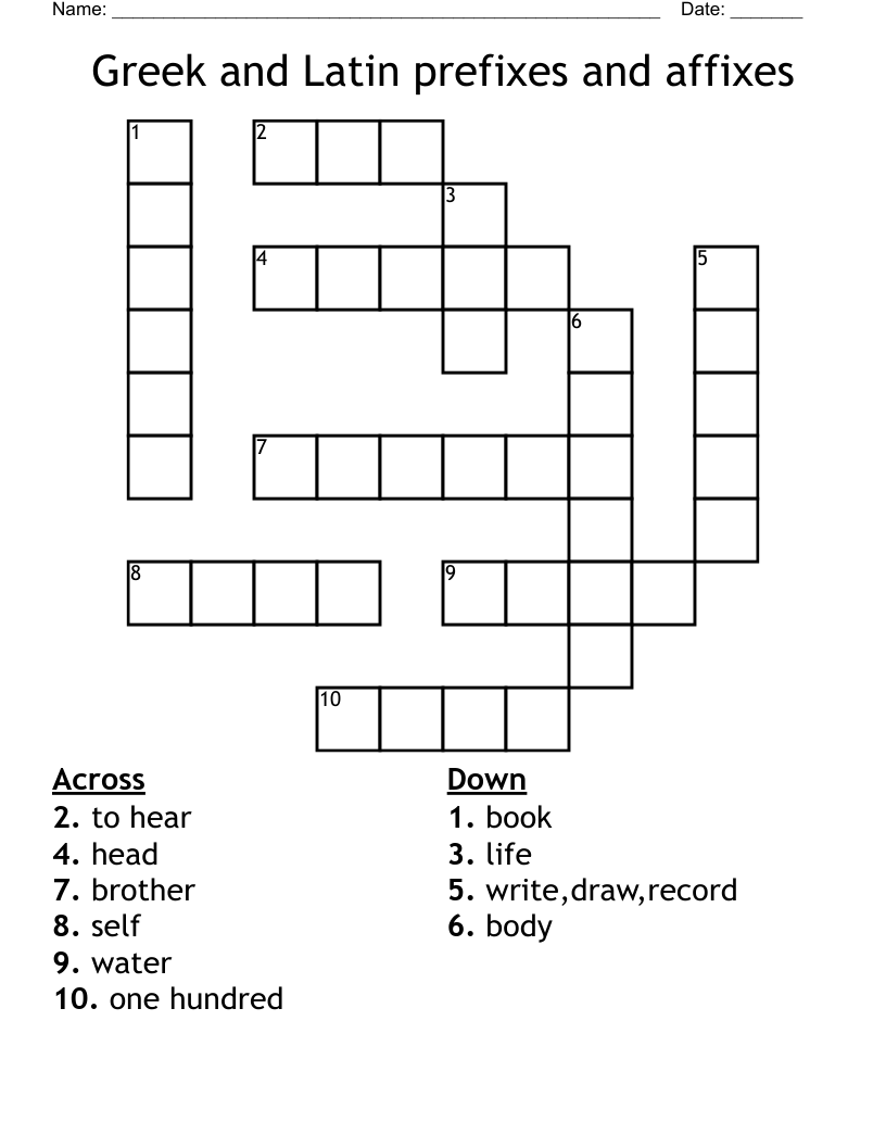 Greek and Latin prefixes and affixes Crossword