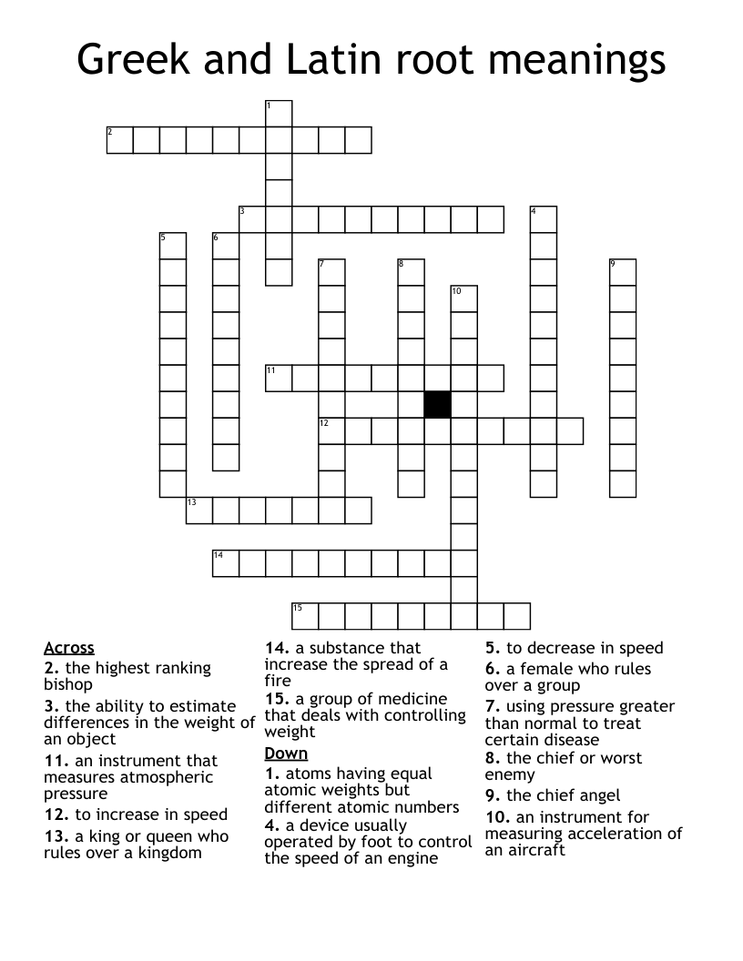 Greek and Latin root meanings Crossword