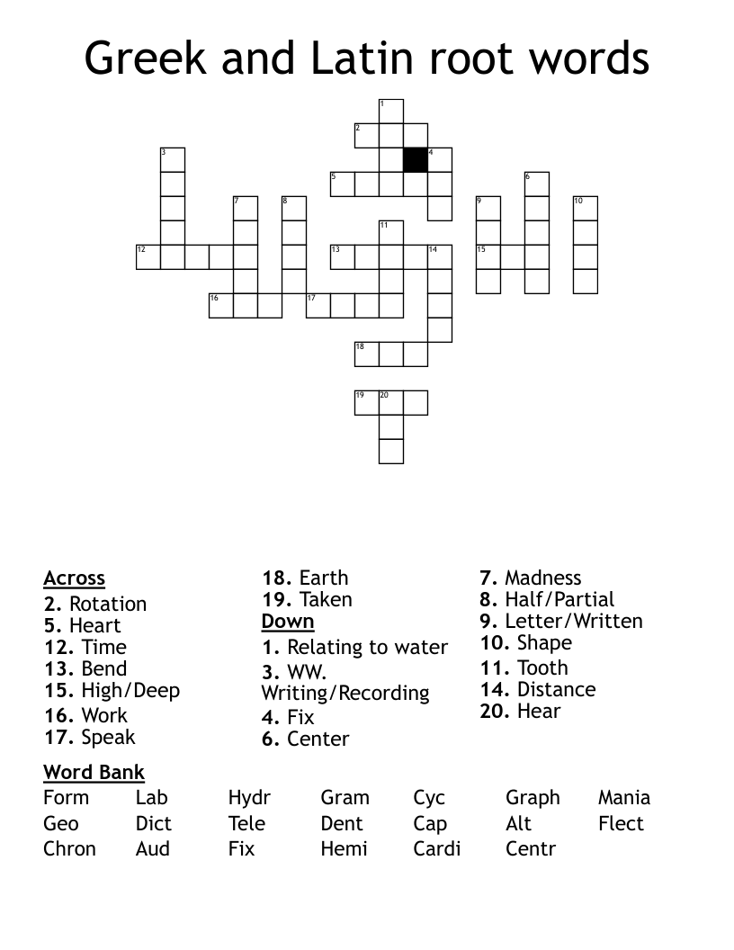 Greek and Latin root words Crossword