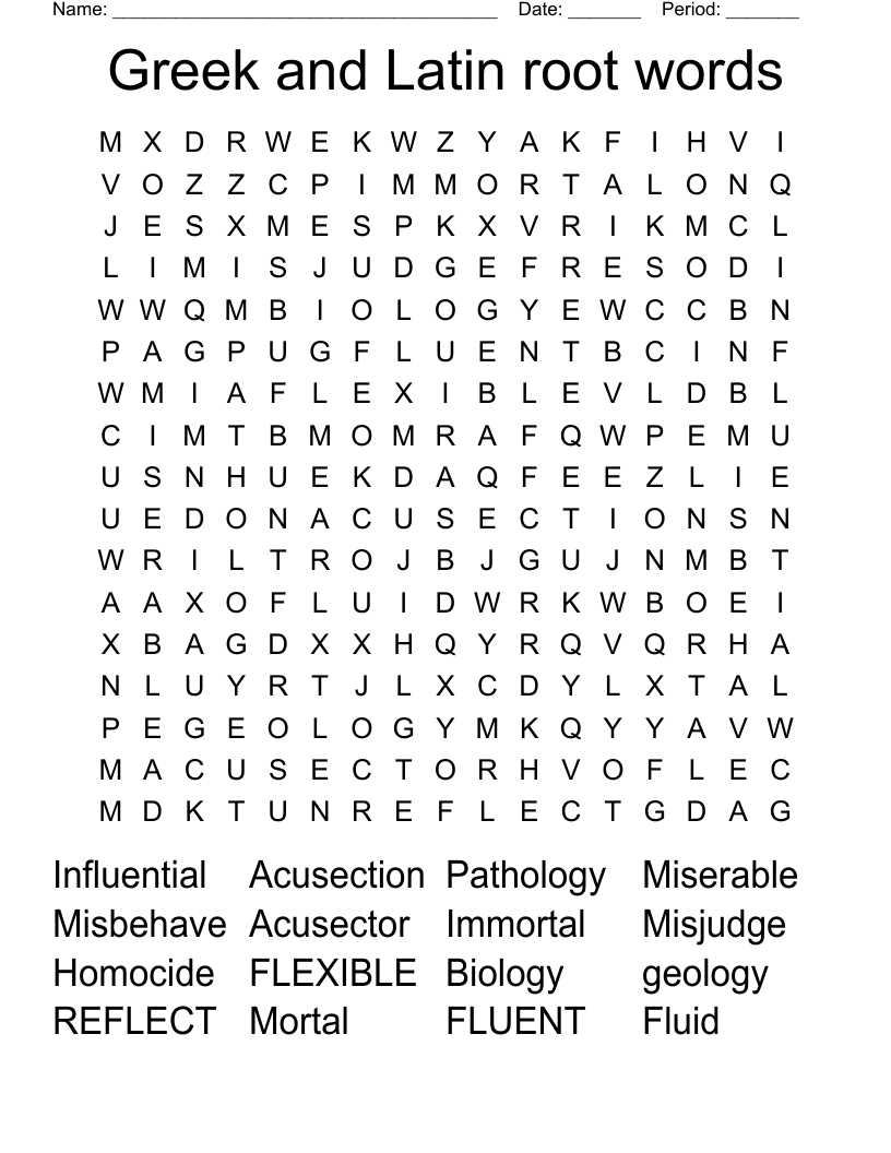 Greek and Latin root words Word Search