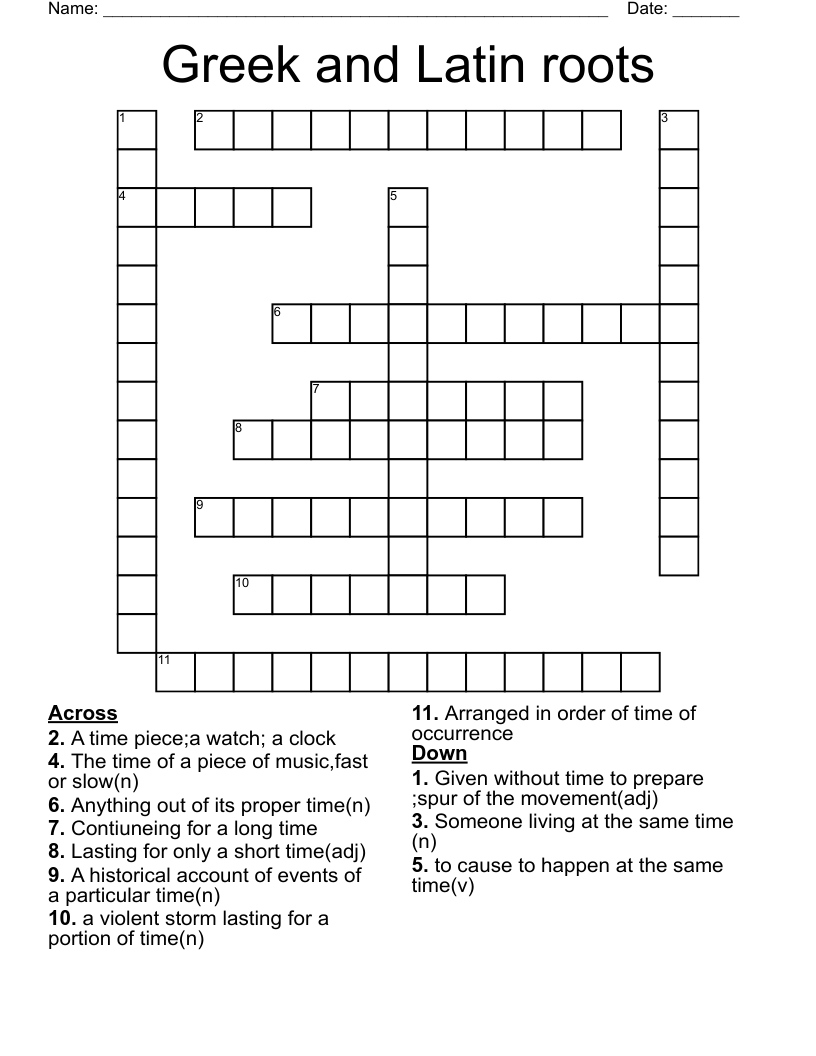 Greek and Latin roots Crossword