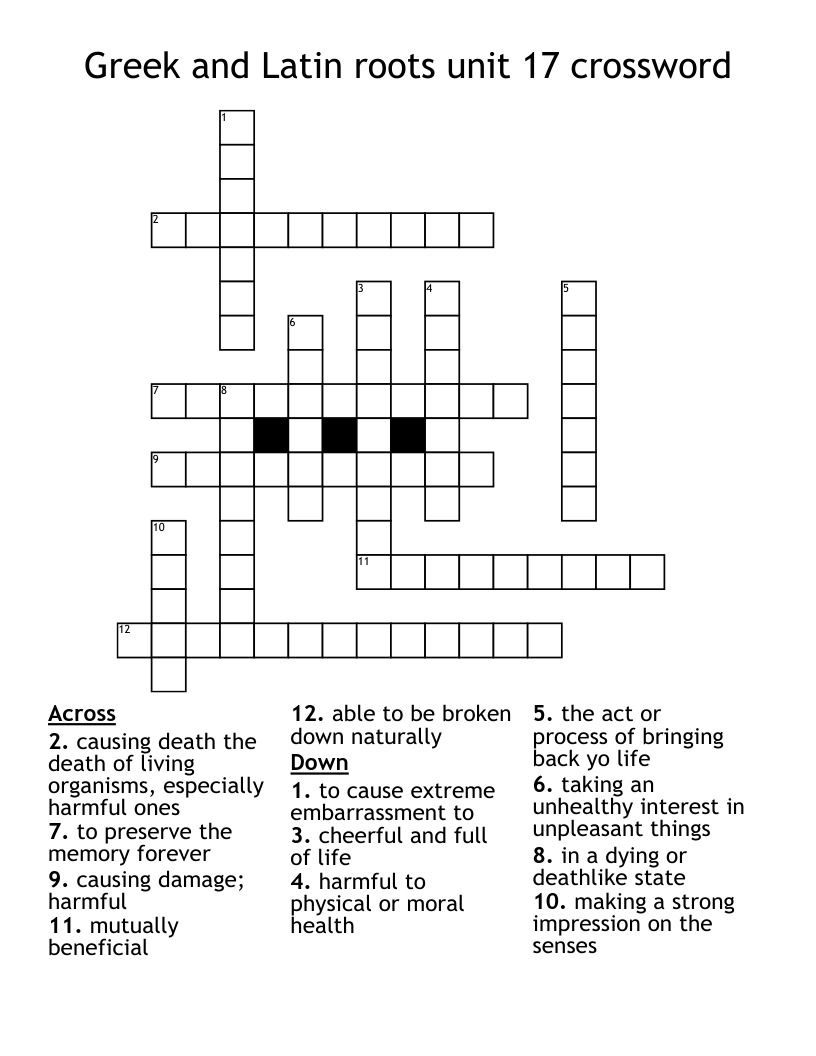 Greek and Latin roots unit 17 crossword