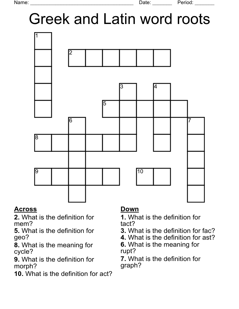 Greek and Latin word roots Crossword