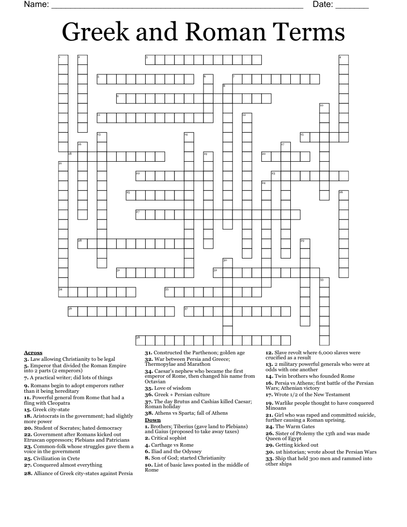 Greek and Roman Terms Crossword