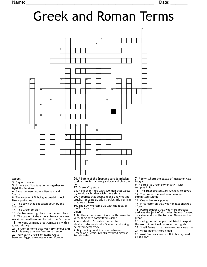 Greek and Roman Terms Crossword