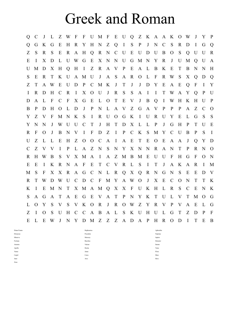 Greek and Roman  Word Search
