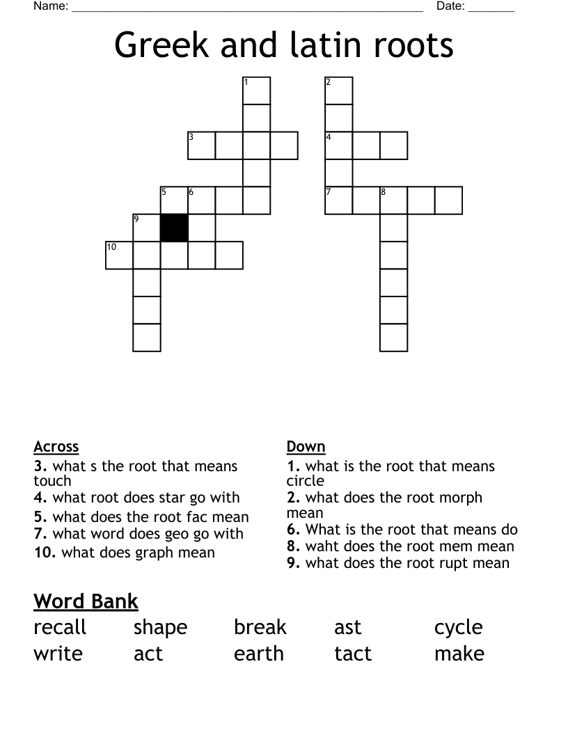 Greek and latin roots Crossword