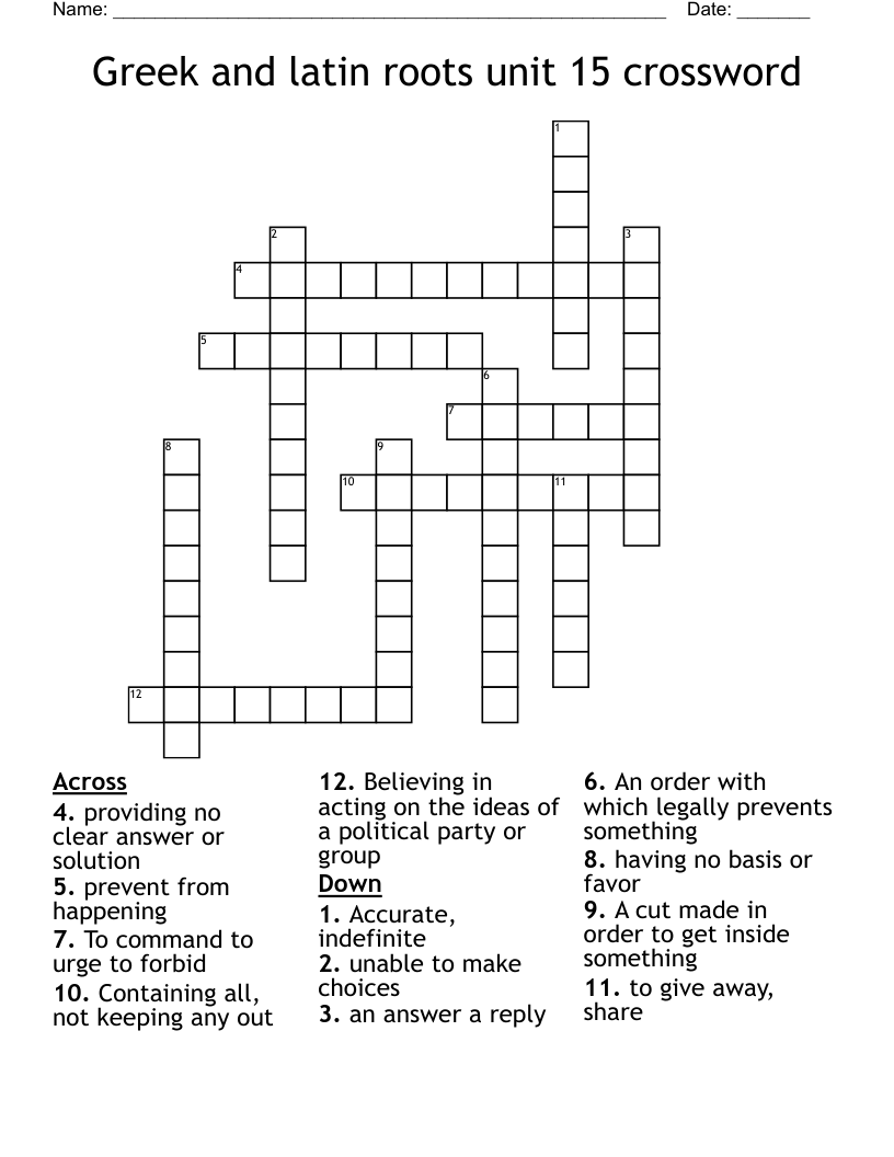 Greek and latin roots unit 15 crossword