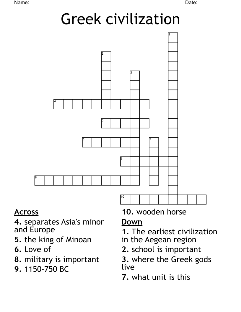 Greek civilization  Crossword