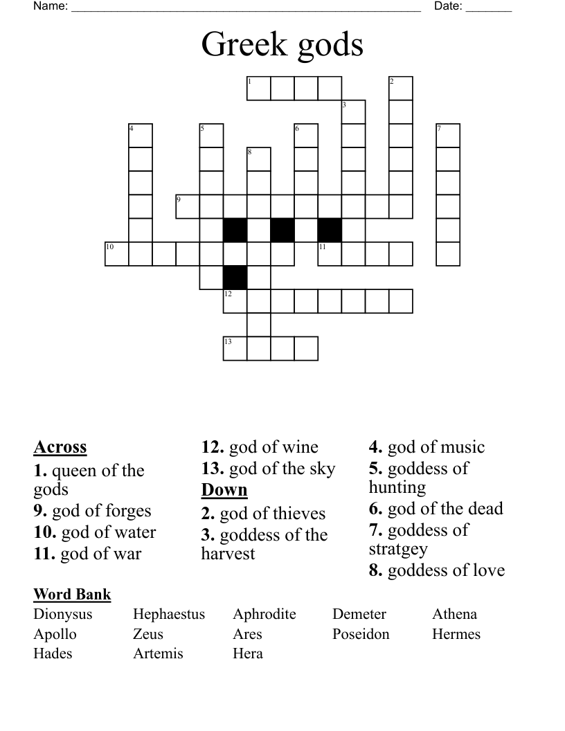 Greek gods Crossword