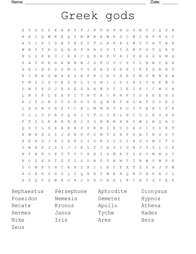 Greek gods Word Search