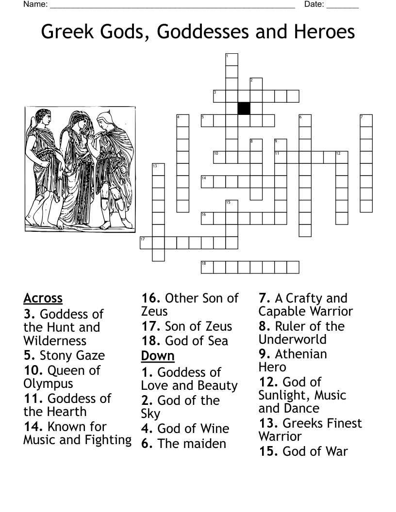 Greek Gods, Goddesses and Heroes Crossword