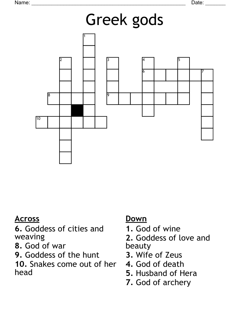 Greek gods  Crossword