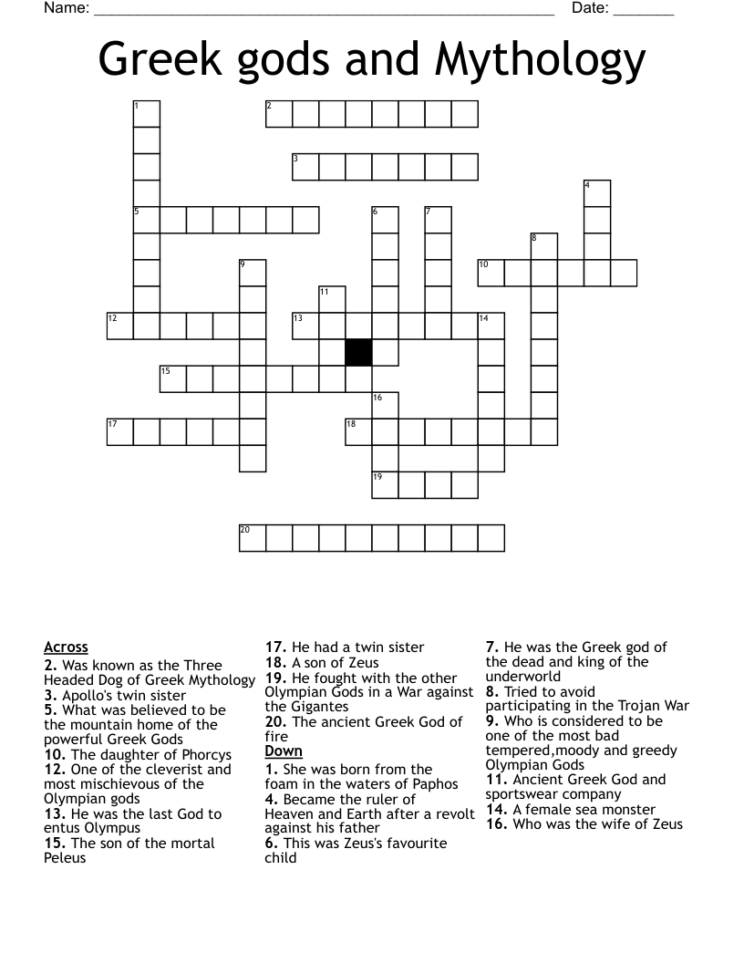 Greek gods and Mythology Crossword