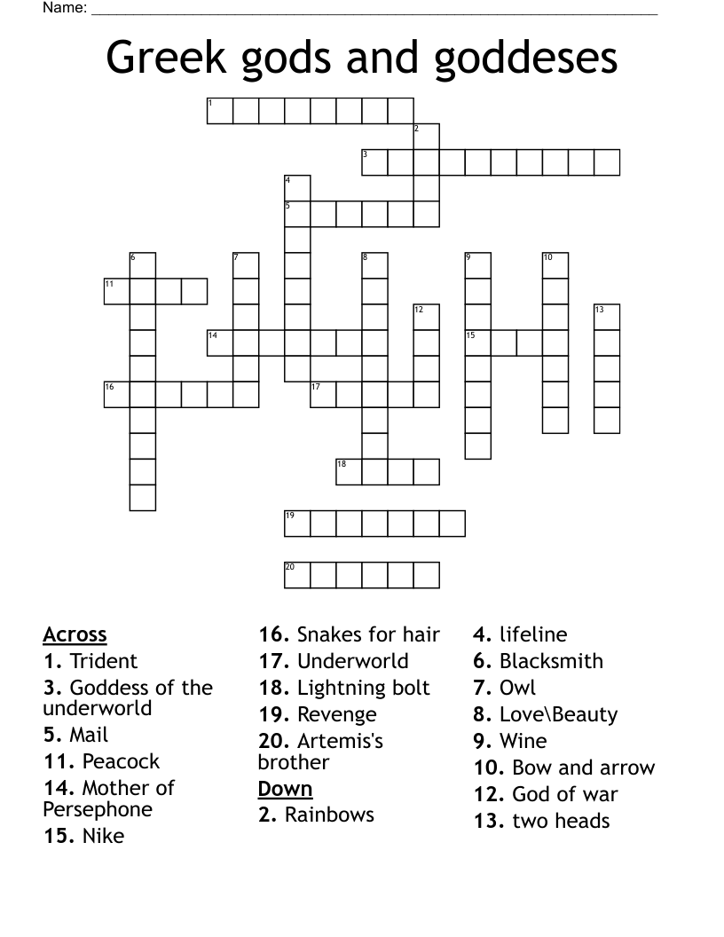 Greek gods and goddeses Crossword