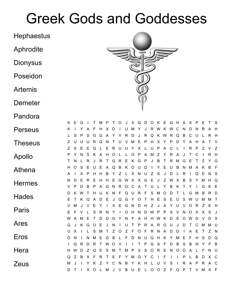 Greek Gods and Goddesses  Word Search