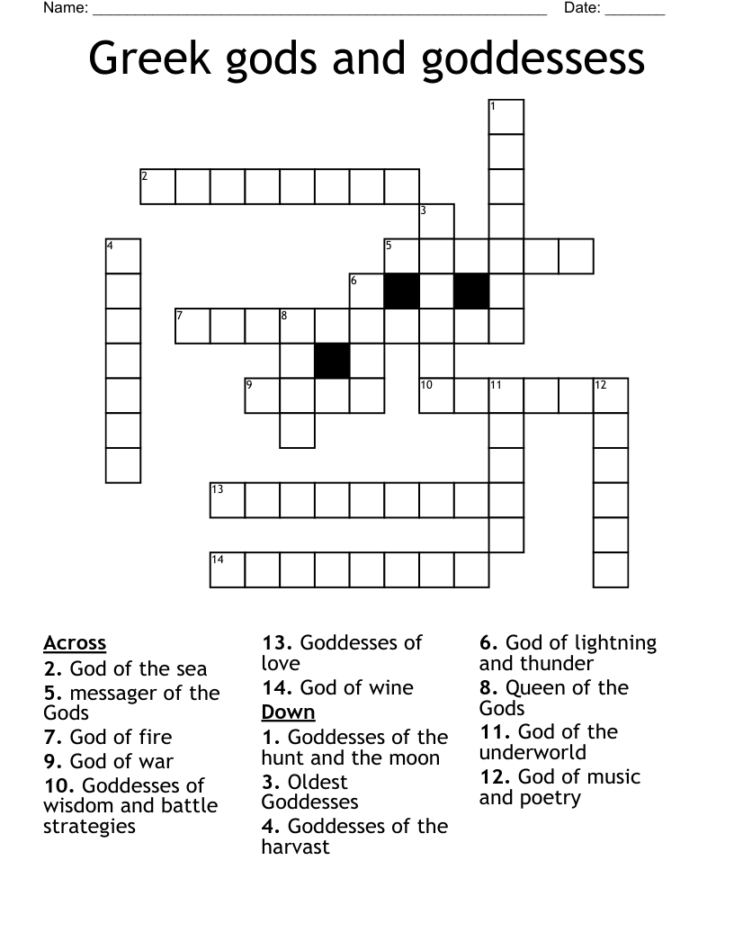 Greek gods and goddessess Crossword