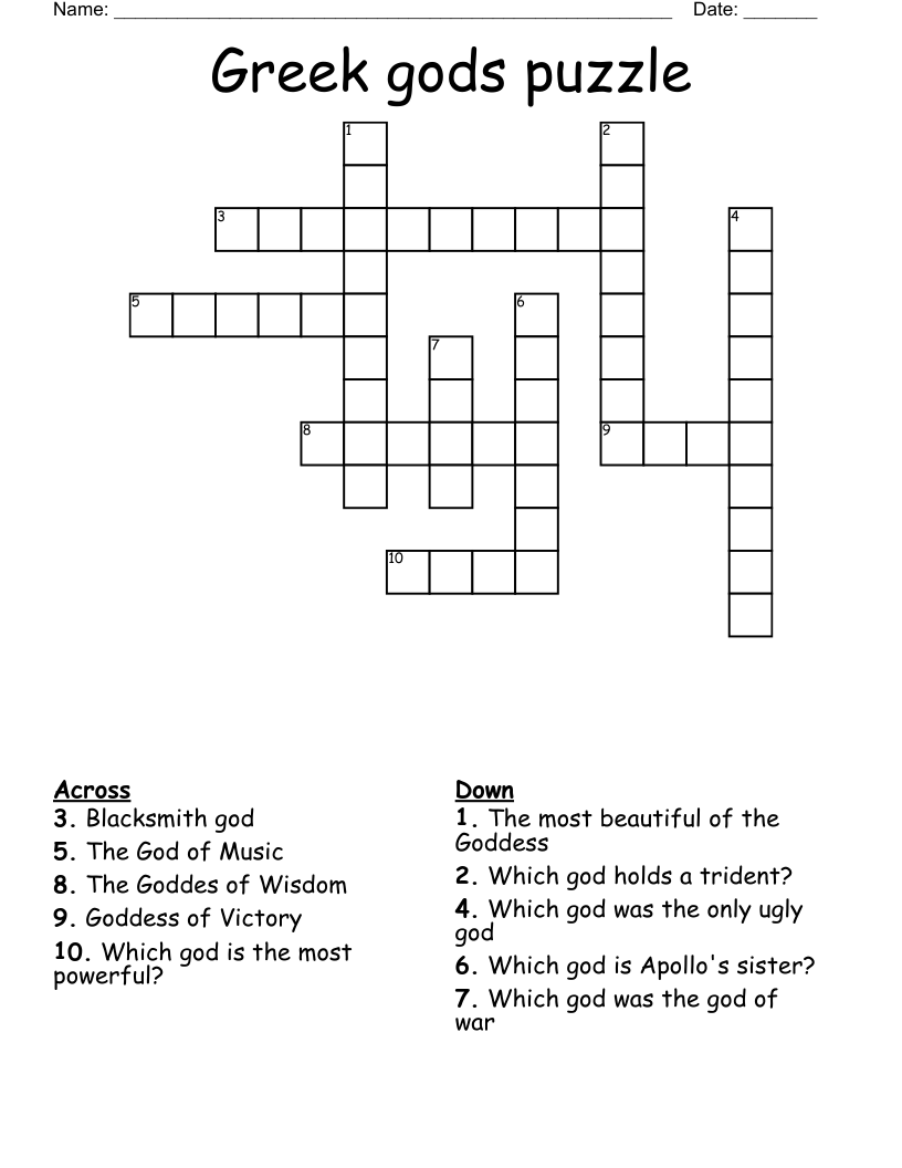 Greek gods puzzle Crossword