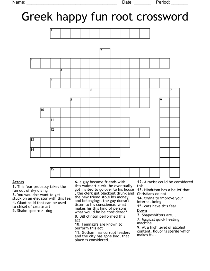 Greek happy fun root crossword