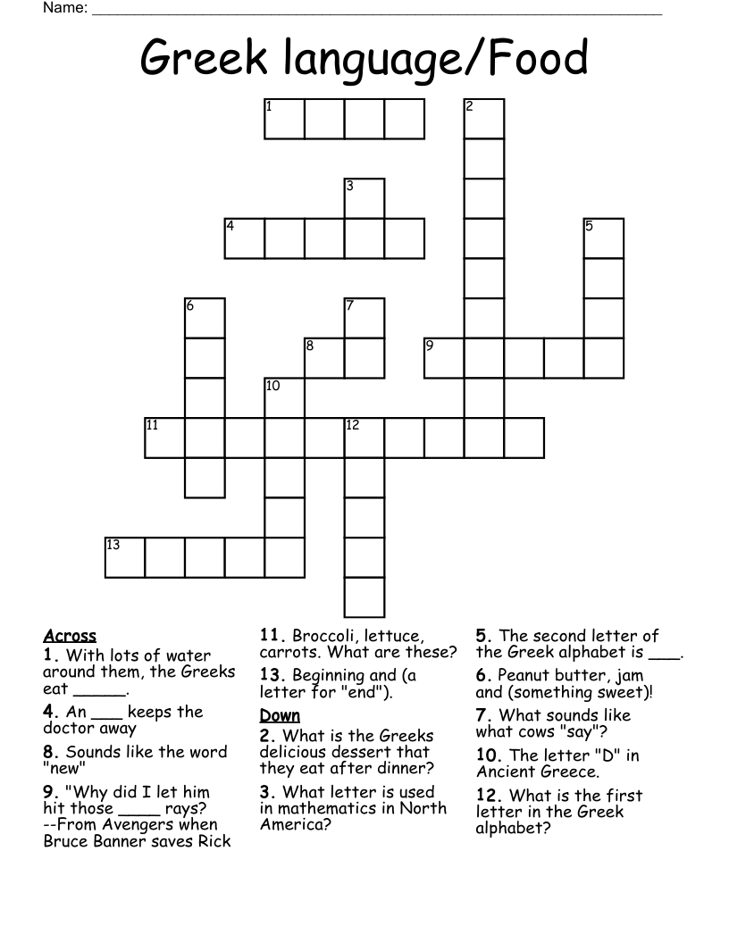 Greek language/Food Crossword