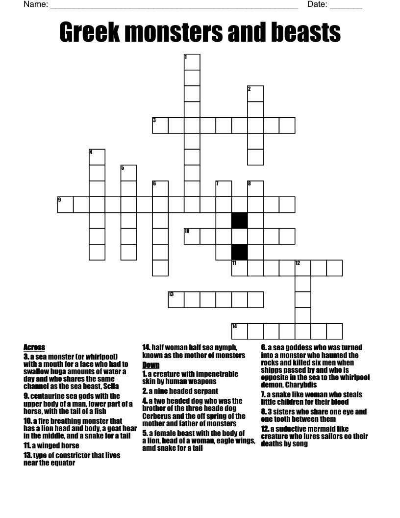 Greek monsters and beasts Crossword