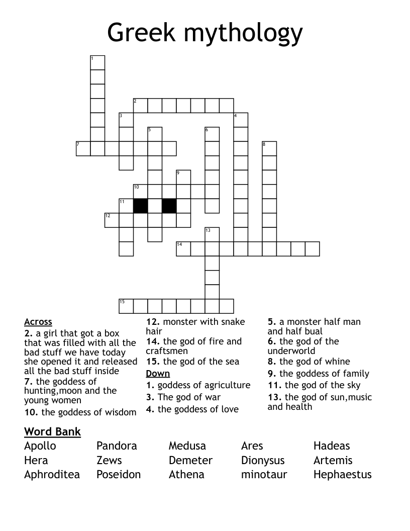 Greek mythology Crossword
