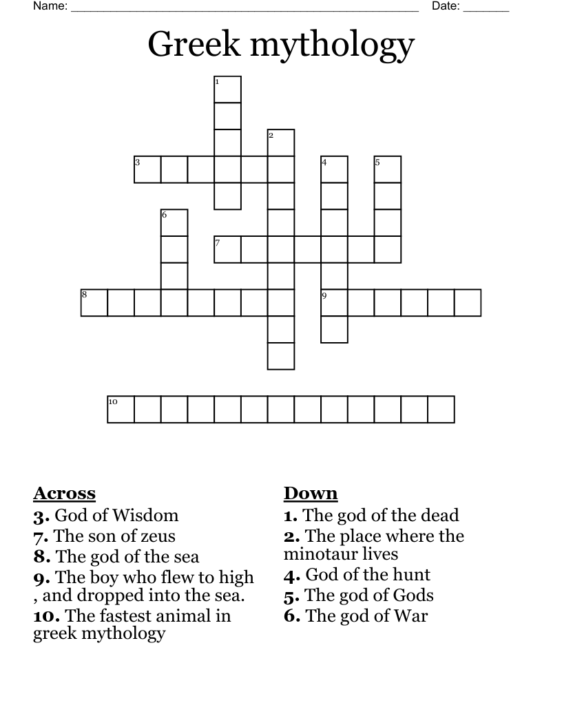Greek mythology Crossword