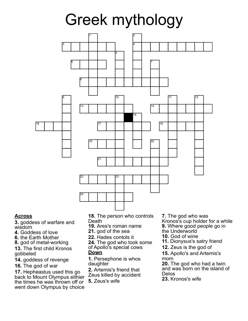 Greek mythology Crossword