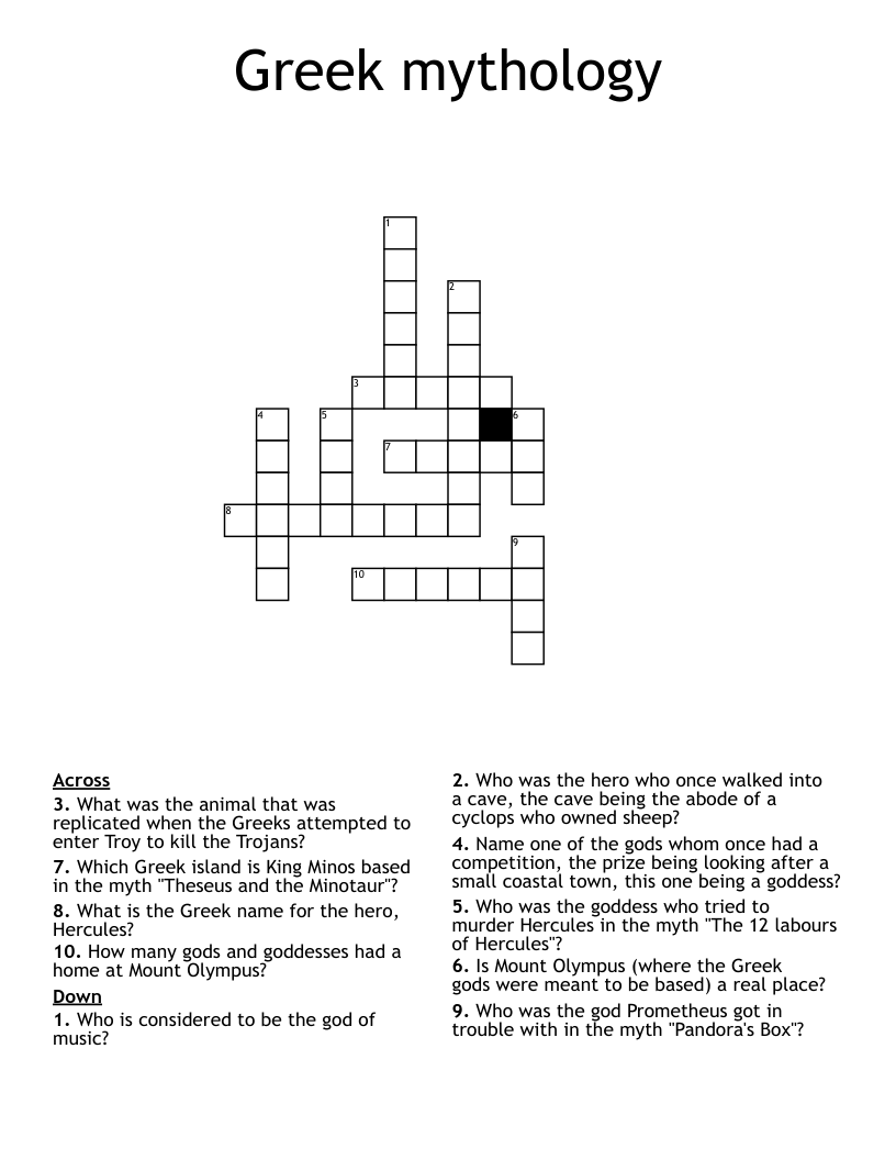 Greek mythology Crossword