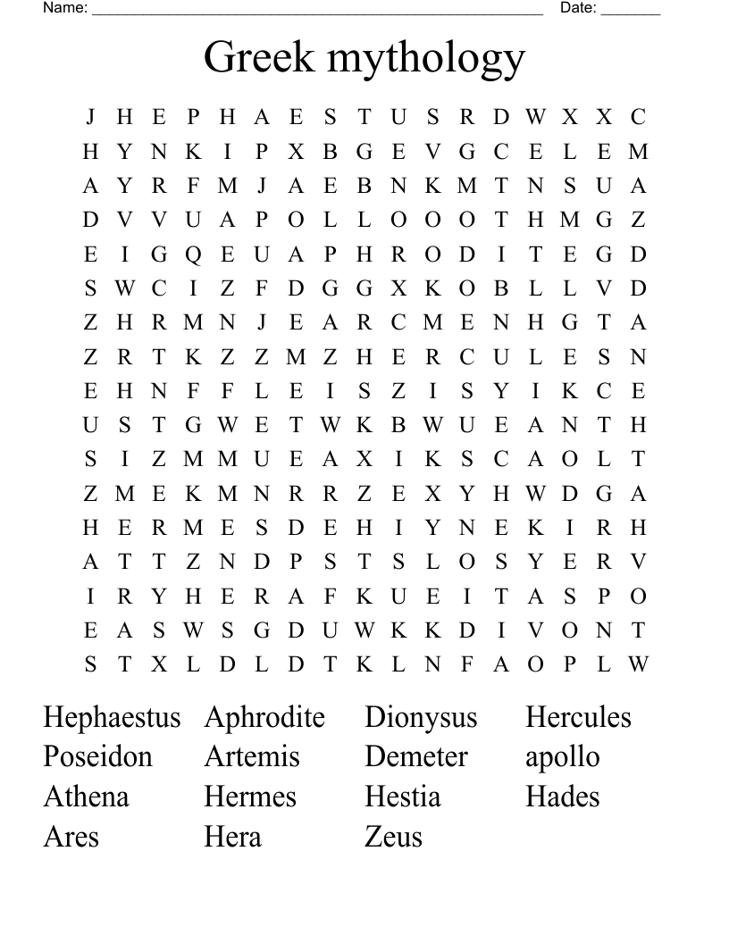 Greek mythology Word Search