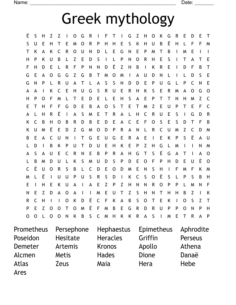 Greek mythology  Word Search