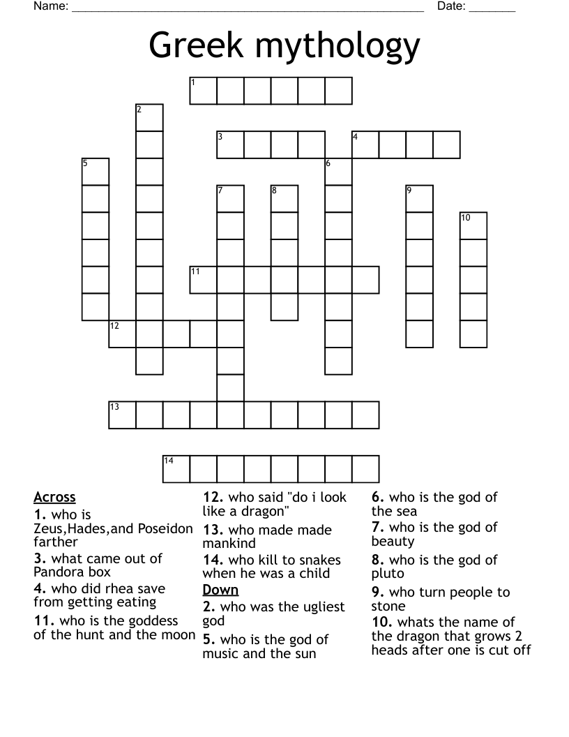 Greek mythology  Crossword