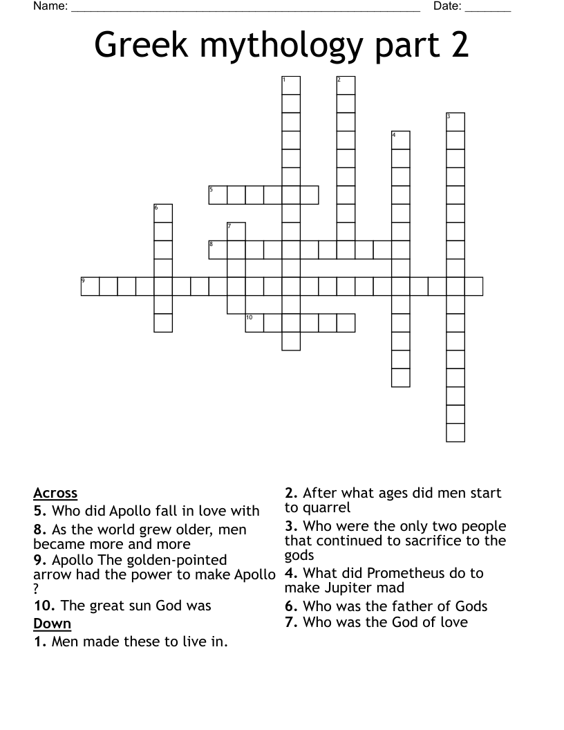 Greek mythology  part 2  Crossword
