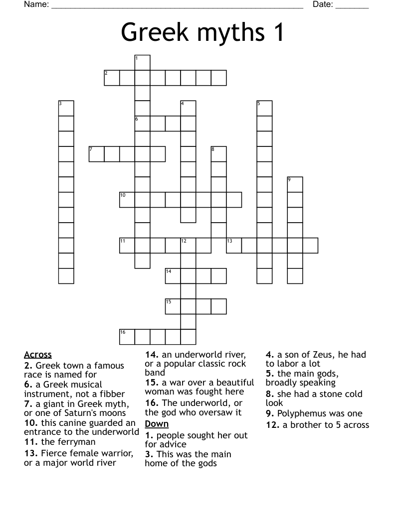 Greek myths 1 Crossword