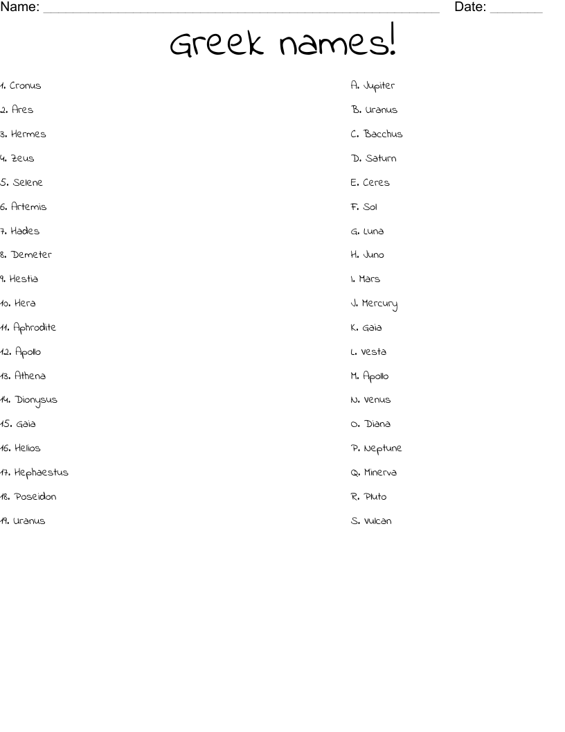 Greek names! Worksheet
