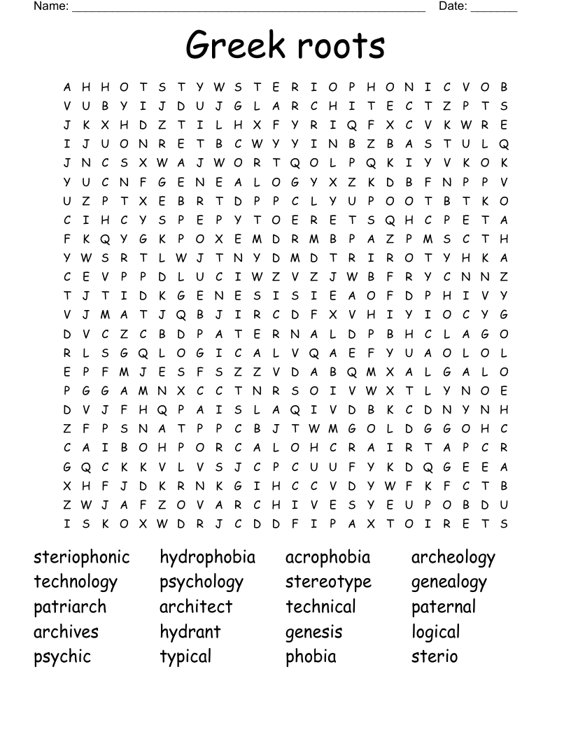 Greek roots Word Search